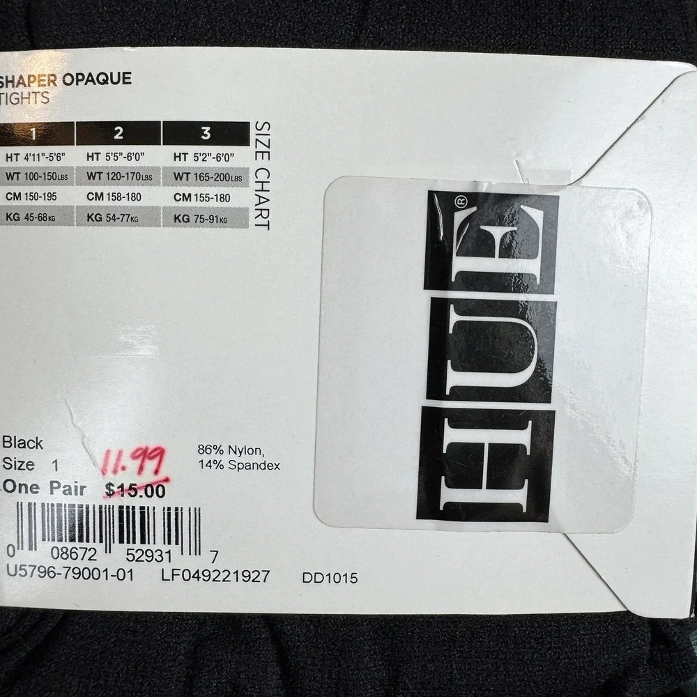 Hue Shaper Opaque Tights Black Size 1 U5796 Made in USA Shaping Hosiery